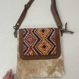 Boho Embroidered Crossbody Bag in Brown and Multicolor